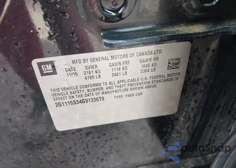 2016 Chevrolet Impala 2Lt from USA, damaged, VIN 2G1115S34G9133679